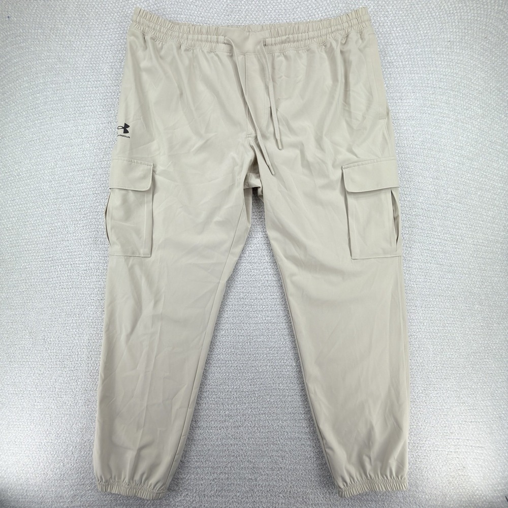 Under Armour Vibe Woven Cargo Jogger Pants Mens 2XL Beige Athleisure Performance
